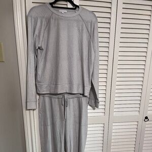 Beyond Yoga Grey/ White Snakeskin Lounge Set (long sleeve top + lounge pants)